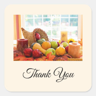 Classic Cornucopia Harvest Table Thank You Square Sticker
