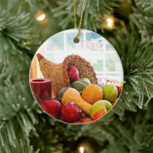 Classic Cornucopia Harvest Table Thanksgiving Ceramic Tree Decoration