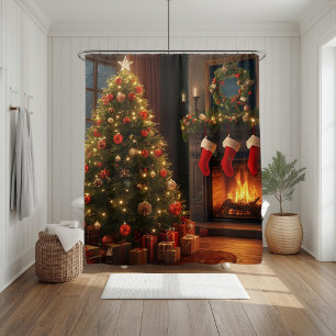 Classic Cosy Fireplace & Christmas Tree  Shower Curtain