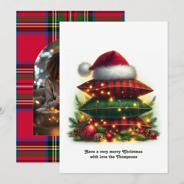 Classic Cosy Plaid Family Holiday Photo Card (Front/Back)
