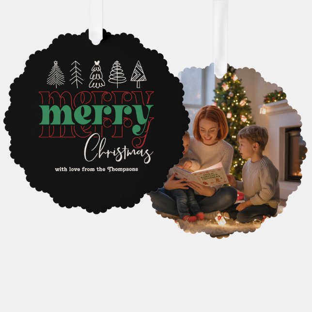 Classic Cosy Scribbles Merry Christmas Keepsake Tree Decoration Card (Front/Back)