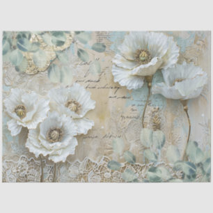 Classic Country Chic White Poppies & Eucalyptus Tissue Paper