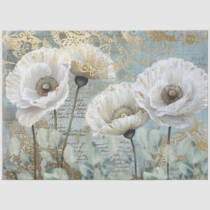 Classic Country Chic White Poppies & Eucalyptus Tissue Paper