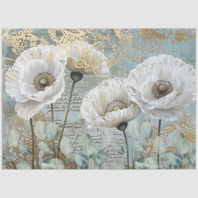 Classic Country Chic White Poppies & Eucalyptus Tissue Paper (Front)