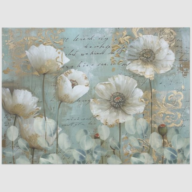 Classic Country Chic White Poppies & Eucalyptus Tissue Paper (Front)