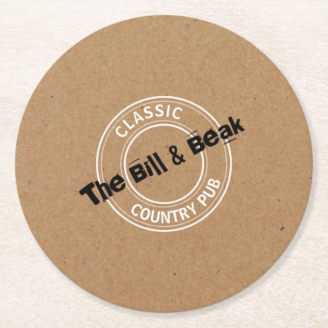 Classic Country Pub Logo, Pub/Brewery Round Paper Coaster (Front)