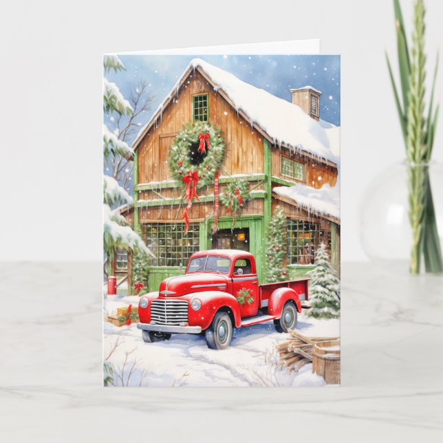 Classic Country Winter Farmhouse Merry Christmas Holiday Card (Front)