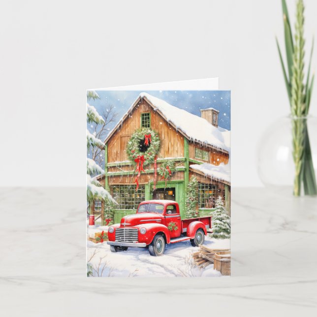 Classic Country Winter Farmhouse Merry Christmas Holiday Card (Front)