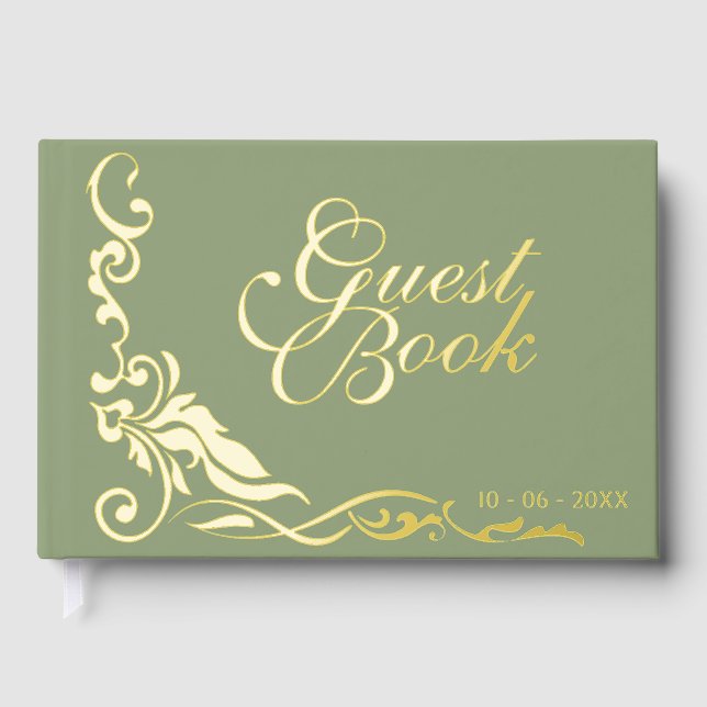 Classic Couple Initials Floral Filigrain Gold Guest Book (Front)