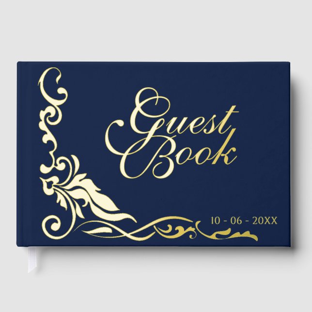 Classic Couple Initials Floral Filigrain Gold Guest Book (Front)
