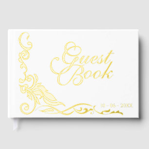 Classic Couple Initials Floral Filigrain Gold Guest Book