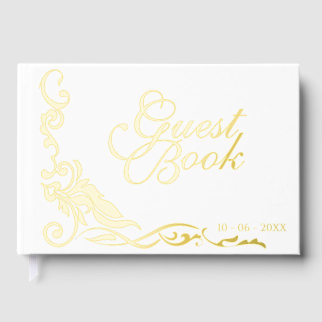 Classic Couple Initials Floral Filigrain Gold Guest Book (Front)