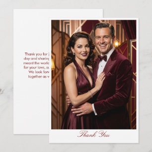 Classic couple photo burgundy thank you card