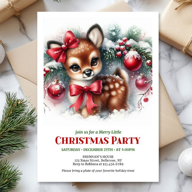 Classic cozy fawn snowy forest scene Christmas  Invitation (Classic cozy fawn snowy forest scene Christmas invite

)