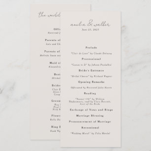 Classic Cream and Charcoal Grey Wedding Program Menu
