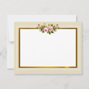 Classic Cream and Gold Frame with Pink Roses Card