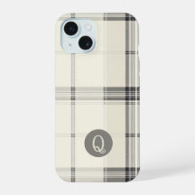 Classic Cream and Grey Plaid Monogram Phone Case