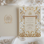 Classic Cream Antique Gold Floral Islamic Wedding Invitation<br><div class="desc">Elevate your wedding announcement with the sophisticated charm of our Off-White and Antique Gold Floral Islamic Wedding Invitation. The card's front design features a captivating blend of off-white floral motifs against an antique gold background, creating an aura of timeless elegance. Intricate scrollwork and subtle hints of gold frame the central...</div>