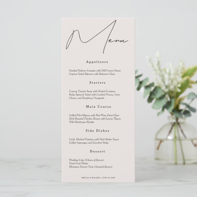 Classic Cream Wedding Dinner Menu (Standing Front)