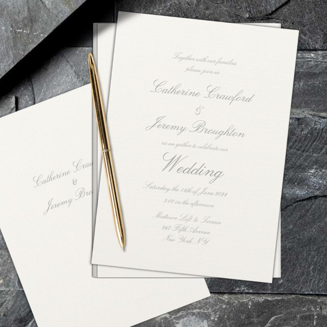 Classic Creamy White Linen Wedding Script Invitation (Classic Creamy White Linen Wedding Script Invitation. Classic elegance and timeless.)