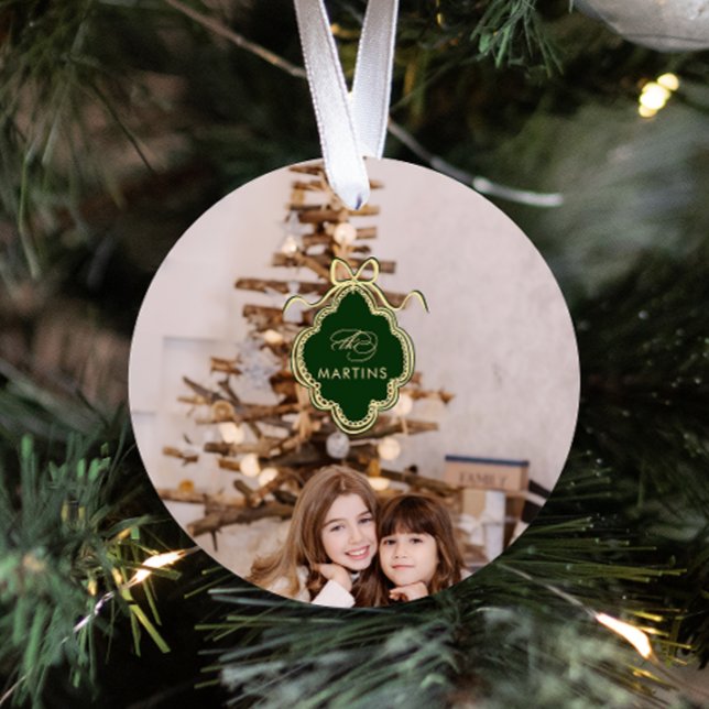 Classic Crest Christmas Holiday Photo Glass Tree Decoration (Creator Uploaded)