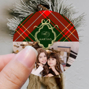 Classic Crest Christmas Plaid Holiday Photo Classic Round Sticker