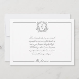 Classic Crest Monogram Black White Thank You Card