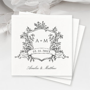 Classic Crest Monograms Wedding Black & White Napkin