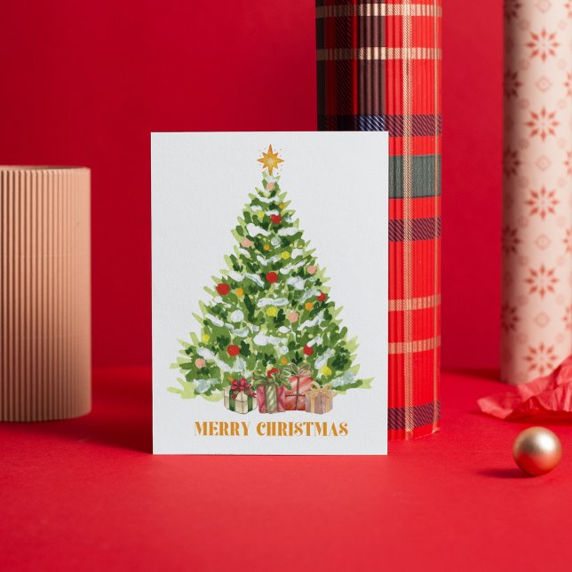 Classic Crhistmas Tree Presents Watercolor Xmas  Holiday Card (Creator Uploaded)