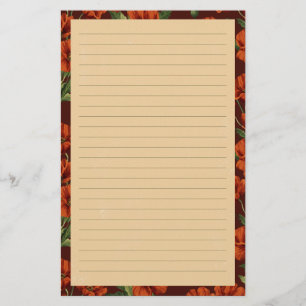 Classic Crimson Poppies Lined Stationery