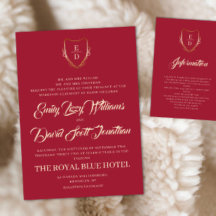 Classic Crimson Red Gold Monogrammed Elegant  Invitation