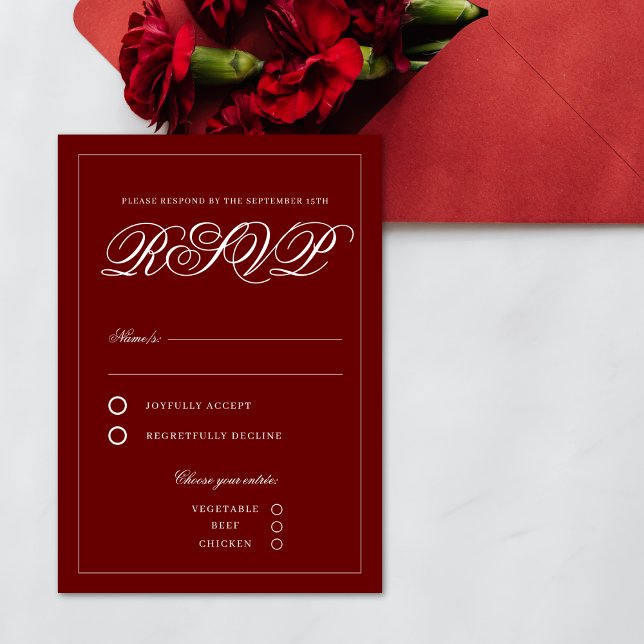 Classic Crimson Red Minimal Elegant Vintage RSVP Card (Creator Uploaded)