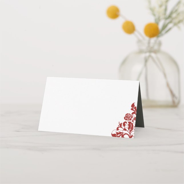 Classic Crimson Red Rose Lace Burgundy Wedding Place Card (Front)