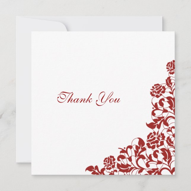 Classic Crimson Red Rose Lace Square Wedding Thank You Card (Front)