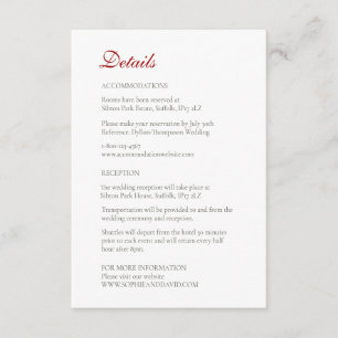 Classic Crimson Red Rose Lace Wedding Details Enclosure Card