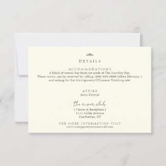 Classic Crown Ivory Wedding Details Card
