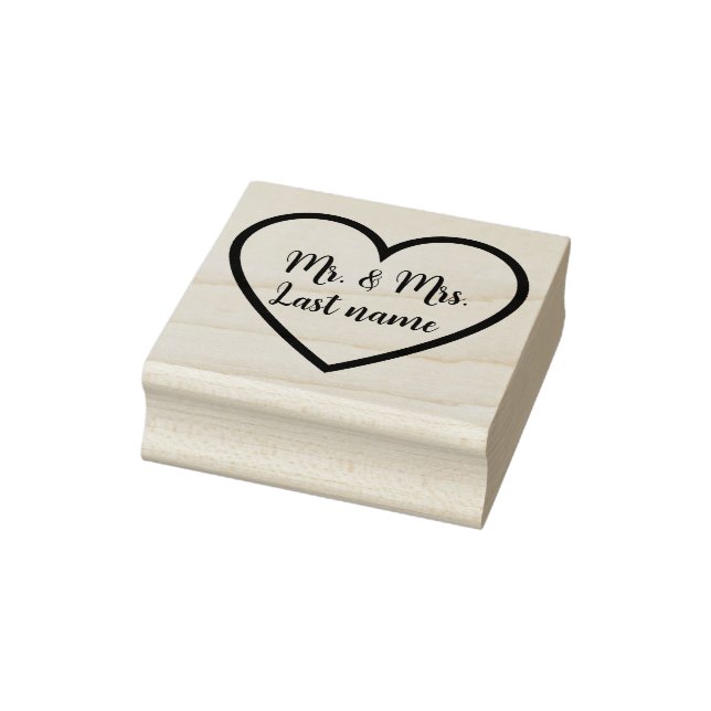 Classic Cursive Couple Wedding Name Heart Outline Rubber Stamp (Stamp)