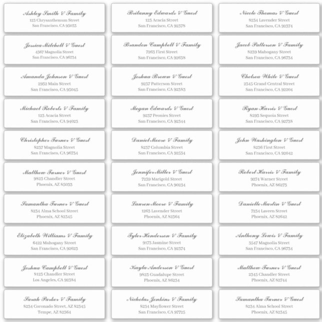 Classic Cursive Script Wedding Guest Names Address (Front)