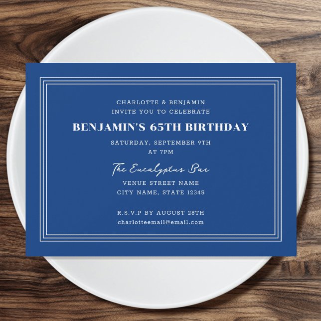 Classic Custom Age Birthday Triple Border Blue Invitation (Creator Uploaded)