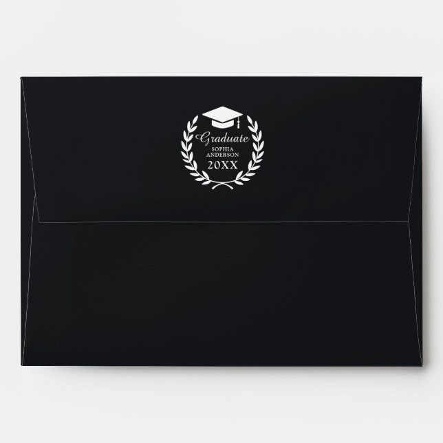 Classic Custom Black Graduation School Emblem Logo Envelope (Back (Top Flap))
