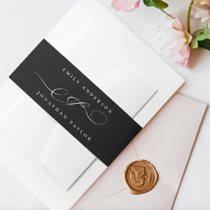 Classic Custom Black White Calligraphy Wedding  Invitation Belly Band
