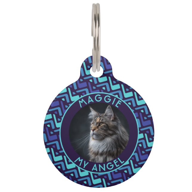 Classic Custom Cat Owner Gift Herringbone Pet Tag (Front)