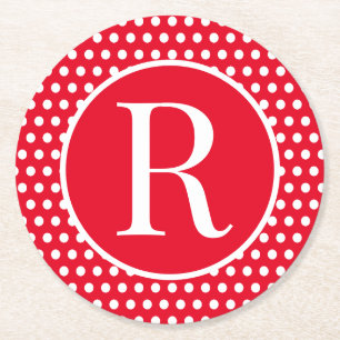 Classic Custom initial letter Polka Dot  Round Paper Coaster