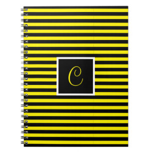 Classic Custom Initial Yellow and Black Striped Notebook