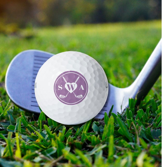 Classic Custom Monogram Golf Club Heart | Purple Golf Balls (Creator Uploaded)