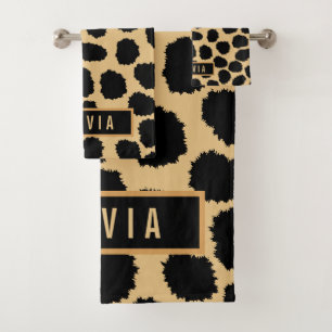 Classic Custom Name Cheetah Animal Print Pattern Bath Towel Set