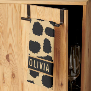 Classic Custom Name Cheetah Animal Print Pattern Tea Towel