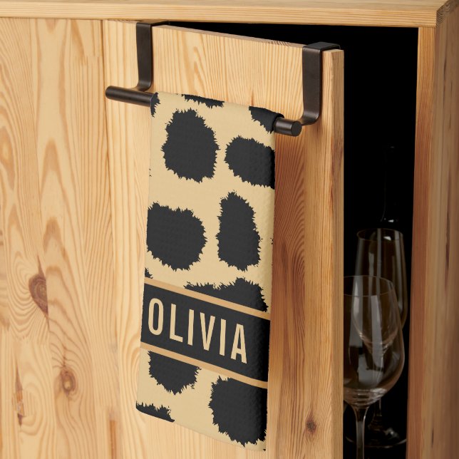 Classic Custom Name Cheetah Animal Print Pattern Tea Towel (Thirds Fold)