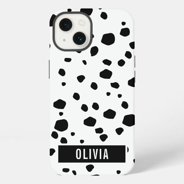 Classic Custom Name Dalmatian Animal Print Pattern iPhone Case (Back)