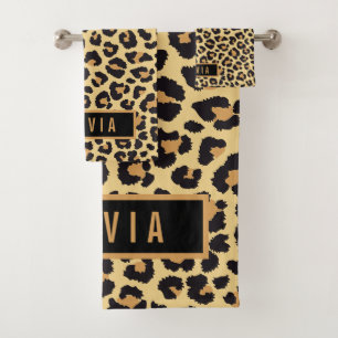 Classic Custom Name Leopard Animal Print Pattern Bath Towel Set